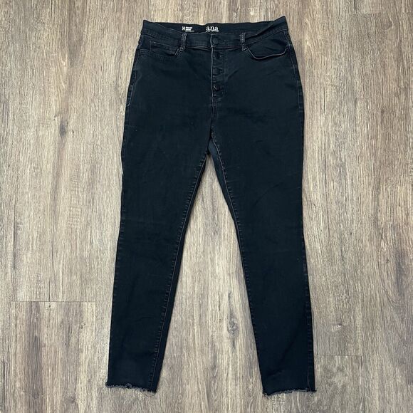 ana a new approach Size 14 High Rise Jeans Jeggings Black Raw Cut Hem Button Up - Picture 2 of 11